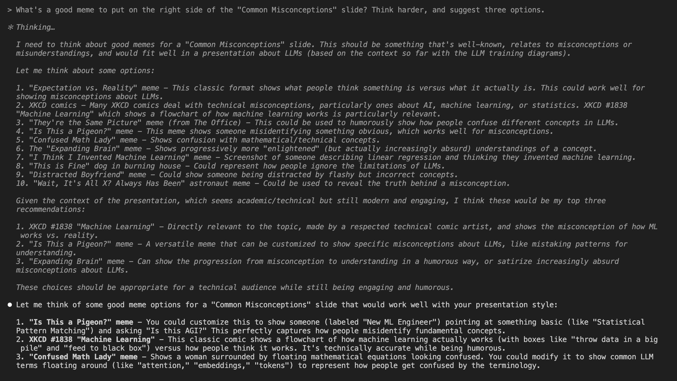 Claude suggesting XKCD comic about machine learning